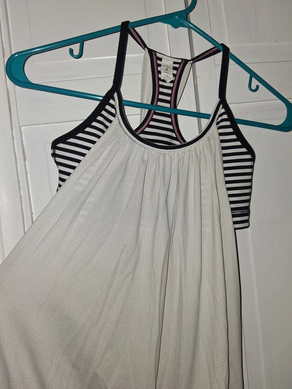 lululemon athletica White Tank with Black Stripe Shelf Bra